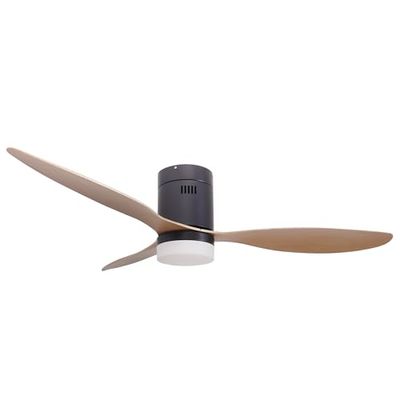 Jocca Plafondventilator met dimbaar ledlicht, zwarte ventilator van natuurlijk hout, afstandsbediening, 3 vleugels van 64 cm, 6 snelheden, 40 W, timer, diameter 132 cm, zomer- en winterfunctie