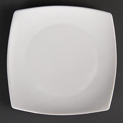 Olympia Whiteware Assiettes Carrées Rondes en Porcelaine Blanche 185mm - Empilable et Résistant au Lave Vaisselle - Paquet de 12