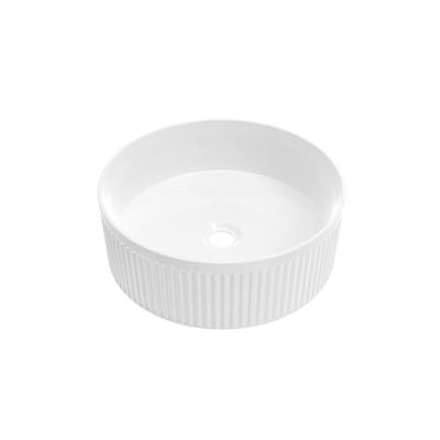 BAIKAL - Lavabo en céramique sur plan de travail. Lavabo rond finition blanc brillant. Dimensions : 37 x 37 x 12,5 cm. Sans trou pour robinet. Livré avec emballage renforcé