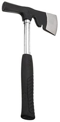 Martillo-hacha con mango de acero tubular, resistente y ligero, ideal para cortar y clavar en actividades al aire libre.