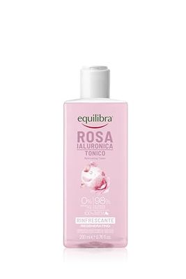 Equilibra, Tonico Rosa Ialuronica, Tonico Viso, Pelli Sensibili, con Estratto di Rosa Damascena, Acido Ialuronico Medio-Alto peso, Acqua di Hamamelis, e Fattore Idratante Naturale (NMF), 200ml