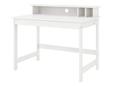 Inter Link - Bureau van massief dennenhout - Computerbureau - Werkplek - Kantoortafel - Robuust, stabiel en tijdloos - Met kabelgat - 110cm x 69cm x 91cm - wit gelakt - Hilda