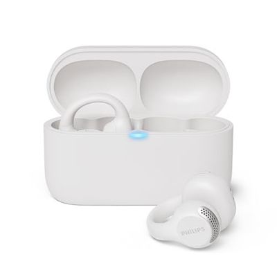 Philips TAQ2000WT Auriculares Open Ear Tipo Piercing Bluetooth multipunto True Wireless - 28 Horas de reproducción, Estuche de Bolsillo, Llamadas claras, desplazamientos y Entrenamientos - Blanco