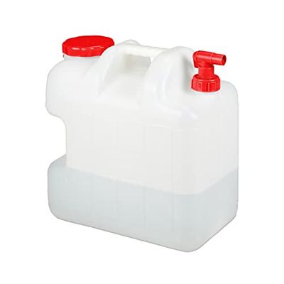 Relaxdays jerrycan met kraan, met schroefdop, watertank, voor camping & tuin, kunststof, 25 liter, BPA-vrij, wit-rood