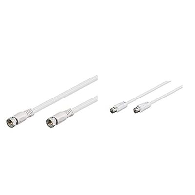 goobay 60724 Cavetto F per Antenna Satellitare SAT, Schermatura Doppia, Bianco, 0.5 m Lunghezza del Cavo & 50910 Cavo antenna, 2x schermato, spina coassiale nichelata alla presa coassiale