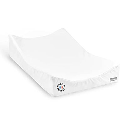 BÉABA, Sofalange aankleedkussen, Made in France, Gepatenteerd concept, Hellend verschoonoppervlak, Vermindert reflux, Duurzaamheid en Kwaliteit, Oekotex gecertificeerde stoffen, Wit