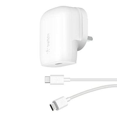 Belkin 30W USB C wall charger with PPS, Power Delivery, USB-IF certified PD 3.0, fast charger plug for iPhone 16, 15, Galaxy S24, iPad, AirPods, MacBook, Pixel, more - USB-C to C Cable included