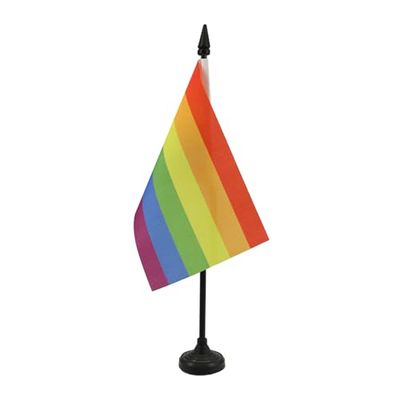 AZ FLAG - Drapeau De Table Arc-en-Ciel - 15x10 cm - Mini Drapeau Gay De Bureau 100% Polyester avec Hampe De 25cm Et Socle en Plastique Noir