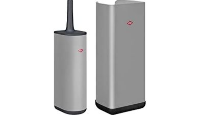 Wesco Lot de 1 brosse de toilette LOFT en tôle d'acier revêtue par poudre avec brosse en silicone et 1 porte-rouleau de papier LOFT en forme semi-circulaire avec base en plastique – Couleur : gris mat