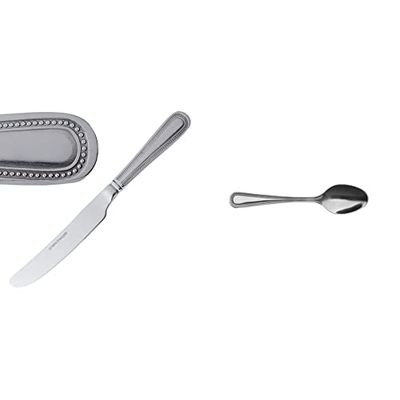 Olympia C125 Bead Table Knife & Grunwerg Bead Teaspoons TESBDR, 18/0 Stainless Steel, Set of 12