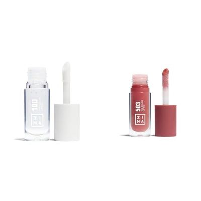 3INA MAKEUP - The Color Lip Oil 100 + The Color Lip Oil 503 - Transparent + Nude - Baume à Lévre avec Acide Hyaluronique - 24H Hydratation - Masque à Lèvres Hydratant - Vegan - Cruelty Free
