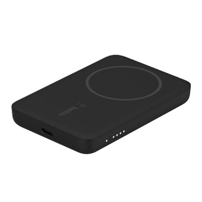 Belkin Magnetische draadloze 2500mAh-powerbank, compacte draadloos oplader met een lage capaciteit van 2.5K, compatibel met MagSafe voor iPhone 16, 15, 14, 13, 12, USB-C/USB-C-kabel – Zwart