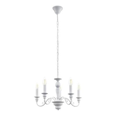 Eglo Caposile Candeeiro suspenso de lustre com 5 holofotes, estilo vintage, casa de campo, Shabby Chic, candeeiro de aço em branco para mesa de jantar, candeeiro pendente de sala com tampa E14