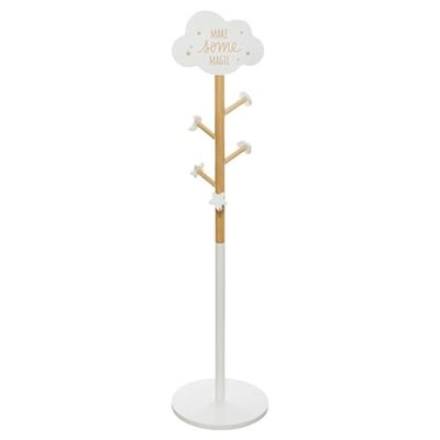 Kindergarderobe van hout, 5 haken, wolkenmotief, wit, 35 x 135,5 cm