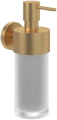 Villeroy & Boch Dispensador de jabón Elements Tender, dispensador para montaje en pared, hecho de vidrio satinado con soporte de zinc, capacidad 230 ml, Oro cepillado