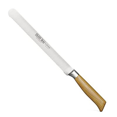 Burgvogel Solingen Snijmes 26 cm gesmeed olijfhout, Oliva Line, rond, roestvrij, Duits snijmes met gekarteld, licht, scherp