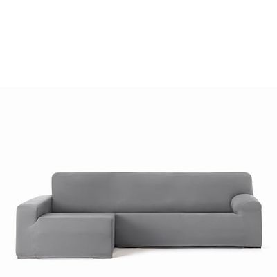 Eysa Housse de canapé bi-élastique pour Chaise Longue avec Bras Long Gauche Vue de Face Couleur Gris Design Harlem