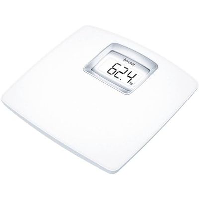 Beurer PS25 - Báscula de baño con pantalla LCD iluminada grandes dígitos (3.9cm), gran plataforma de 34 x 34.5 cm, apagado automático, 180KG /100gr color blanco