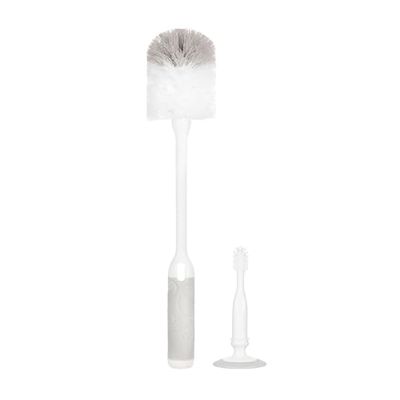 Ubbi Deluxe Baby Bottle Brush Set, Bottle Brush and Nipple Brush with Suction Cup, Baby Cleaning Essentials, Grey
