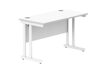 Office Hippo Essentials Bureau rectangulaire pour Ordinateur à Domicile avec Gestion des Ports de câbles, Cadre Blanc, Blanc Arctique, 120 cm x 60 cm