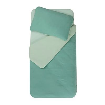 DOMIVA - Juego de edredón de 100 x 140 cm, Funda de 40 x 60 cm, Color Verde y Gris