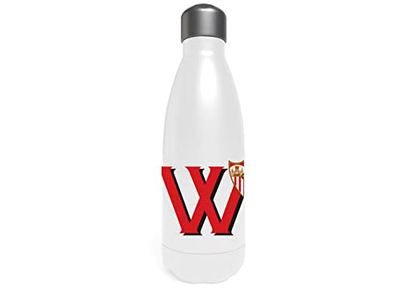 Sevilla - roestvrijstalen waterfles, trommel, veldfles, hermetische afsluiting, letter W, 550 ml, witte kleur, officieel product (CyP Brands)