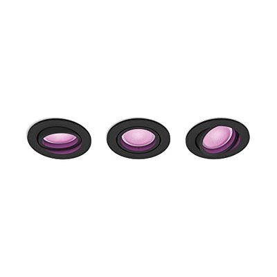 Philips Hue Centura svart rund, 3-pack: infällda spotlights, GU10 spotlights (5.7W), Philips Hue White and Color, Zigbee & BT, röststyrning via Amazon Alexa, Google Home, Siri