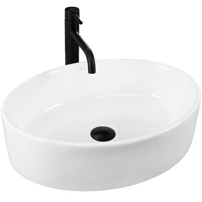 Rea Lavabo da Appoggio Fonda Lavandino Bagno 500 x 370 x 140 mm in Ceramica (Bianco)