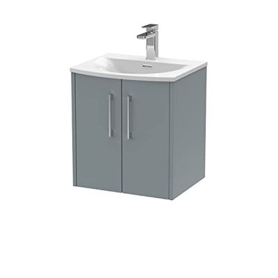 Hudson Reed JNU2321G Juno Modern Bathroom Wall Hung 2-Door Vanity with Curved Ceramic Basin, 500mm, Matt Coastal Grey