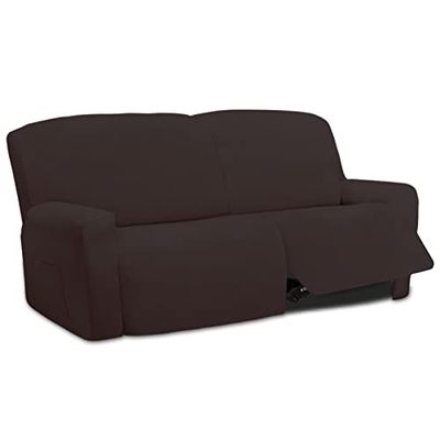Easy-Going Oversized 6 Pieces Microfiber Stretch Sectional Recliner Loveseat Sofa Slipcover Soft Fitted Fleece 2 Seats Couch Cover Washable Furniture Protector with Elasticity for Kids Pet Chocolate