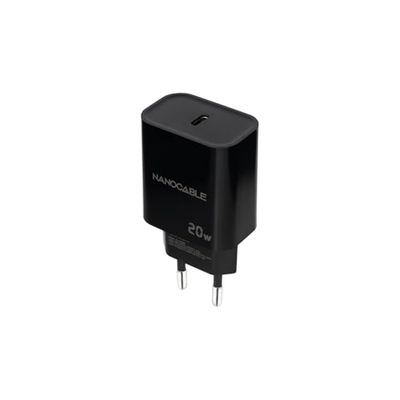 NANOCABLE 10.10.2006 USB-C-oplader, PD, 20 W, snel en compact opladen, compatibel met smartphones en tablets, zwart