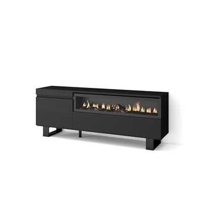 Skraut Home | TV-skåp | TV | Vardagsrumsmöbler, förvaring | 150x57x35cm | för TV upp till 65" | Elektrisk spis | Industriell design | Modern stil | Svart