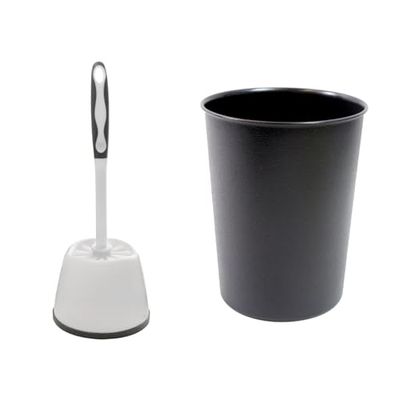 JVL Toilet Brush and Black Plastic Bin, Polypropylene, One Size