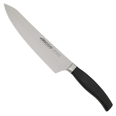 Arcos Cuchillo Chef Forjado con Hoja Acero Inoxidable 200 mm. Cuchillo Cocina Profesional. Mango Inyectado Polipropileno Pom. Ideal para Chefs Clase Mundial. Serie Clara. Color Negro.