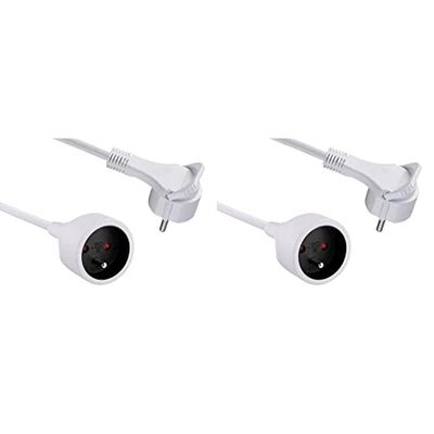 Electraline 101461 Cable alargador con Enchufe Plano, 3 Metros, Cable sección 3g 9 mm, Color Blanco (Paquete de 2)