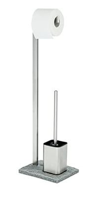 WENKO Stativ toalettuppsättning granit rostfritt stål – toalettborsthållare, rostfritt stål rostfritt, 23 x 73,5 x 19,5 cm, satinerad