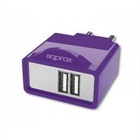 Approx appUSBWALL21P Interieur violet oplader voor mobiele telefoons (binnen, net, 5 V, violet)