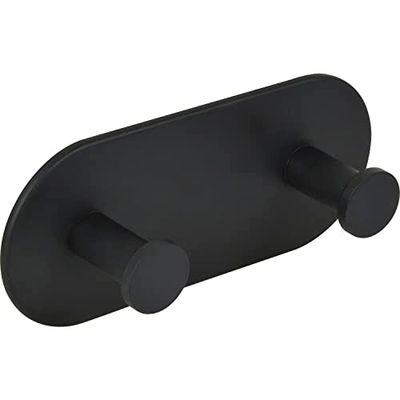 Technik Team Perchero autoadhesivo Demon ancho 120 mm, altura 50 mm – doble gancho adhesivo extra fuerte – gancho de pared de acero negro recubierto de polvo