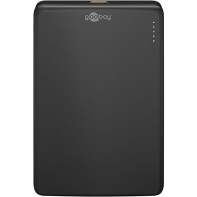 goobay Magnetiskt trådlöst externt batteri, liten bärbar laddare, Apple iPhone-laddning, Samsung etc., magnetisk powerbank, perfekt för samtidig laddning och telefon, svart, 70182