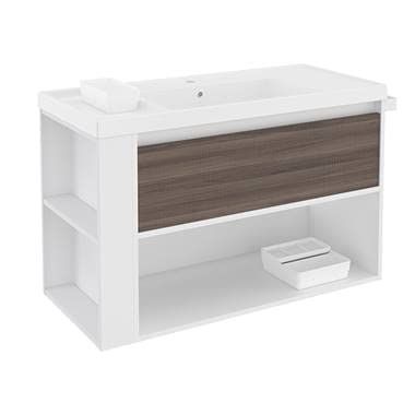 Bath+ - Mueble de baño con lavabo de resina bsmart fresno/blanco/blanco