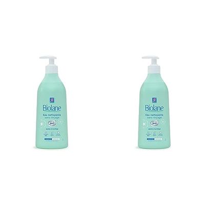 Biolane - Eau nettoyante bébé sans rinçage BIO - ECOCERT - Apaise et protège la peau de bébé - 500 ml - Fabriqué en France (Lot de 2)