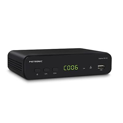 Metronic 441658 Zapbox HD-SO.3 Receiver TDT-T2 HD, decoder, tuner, TDT t2 ontvanger, PVR-functie voor opname, frontdisplay, TIMESHIFT, USB, HDMI, SCART, SPDIF, afstandsbediening