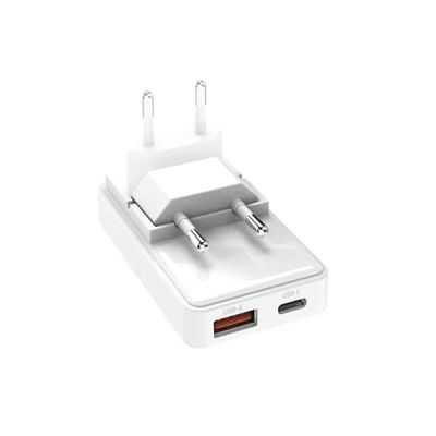 SBS Alimentatore Flexi 20W USB-C, Tecnologia GaN, Power Delivery (PD) 20W, Ricarica Rapida, Design Slim e Pieghevole, Caricabatterie USBC USBA, Caricatore per iPhone, Samsung e Tablet, Bianco