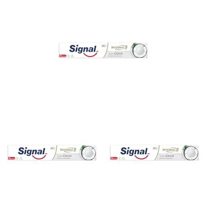 Signal Integral 8 Dentifrice Antibactérien Blancheur, Extrait Naturel de Noix de Coco, Formule Antibactérienne cliniquement prouvée 75ml (Paquete de 3)