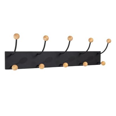 Romimex Porte-manteau mural noir métal bois de pin 66 x 19 x 13 cm