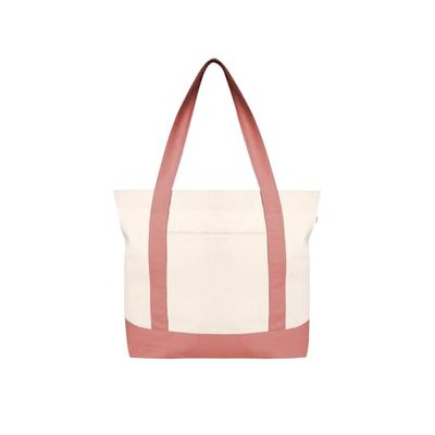 Ecoright Canvas draagtas voor dames met ritssluiting en binnenzak, 100% biologisch katoenen draagtassen voor heren, winkelen, strand, Natural Peach-verpakking van 2, Pack of 2, Utility