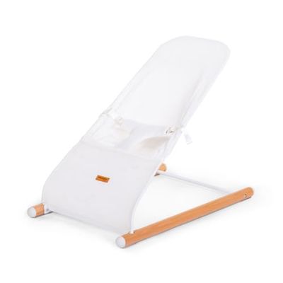 CHILDHOME, Baby wipstoeltje, Ergonomisch, Vanaf de geboorte, Schommelbeweging, Optimale rug&nek ondersteuning, Veiligheidstuigje, Beukenhout, Ademende 3D stof, Opbergvak, Evolux wipstoeltje, natuurlijk en wit hout