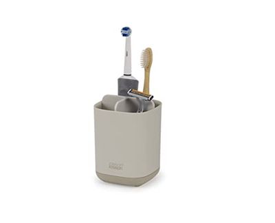 Joseph Joseph EasyStore- Porta Spazzolino e Dentifricio, Compatibile con Spazzolini Elettrici e Tradizionali, 3 Scomparti, Contenitore da Bagno Smontabile in Finitura Opaca- Medio, Beige