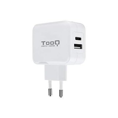 PRENDELUZ Dubbel USB-C och USB väggladdare, 27 W, vit, idealisk för laddning av mobila enheter snabbt och samtidigt.