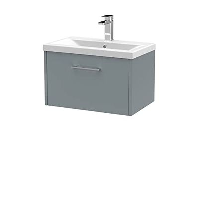 Hudson Reed JNU2322A Juno Modern Bathroom Wall Hung Single Drawer Vanity with Mid-Edge Ceramic Basin, 600mm, Matt Coastal Grey